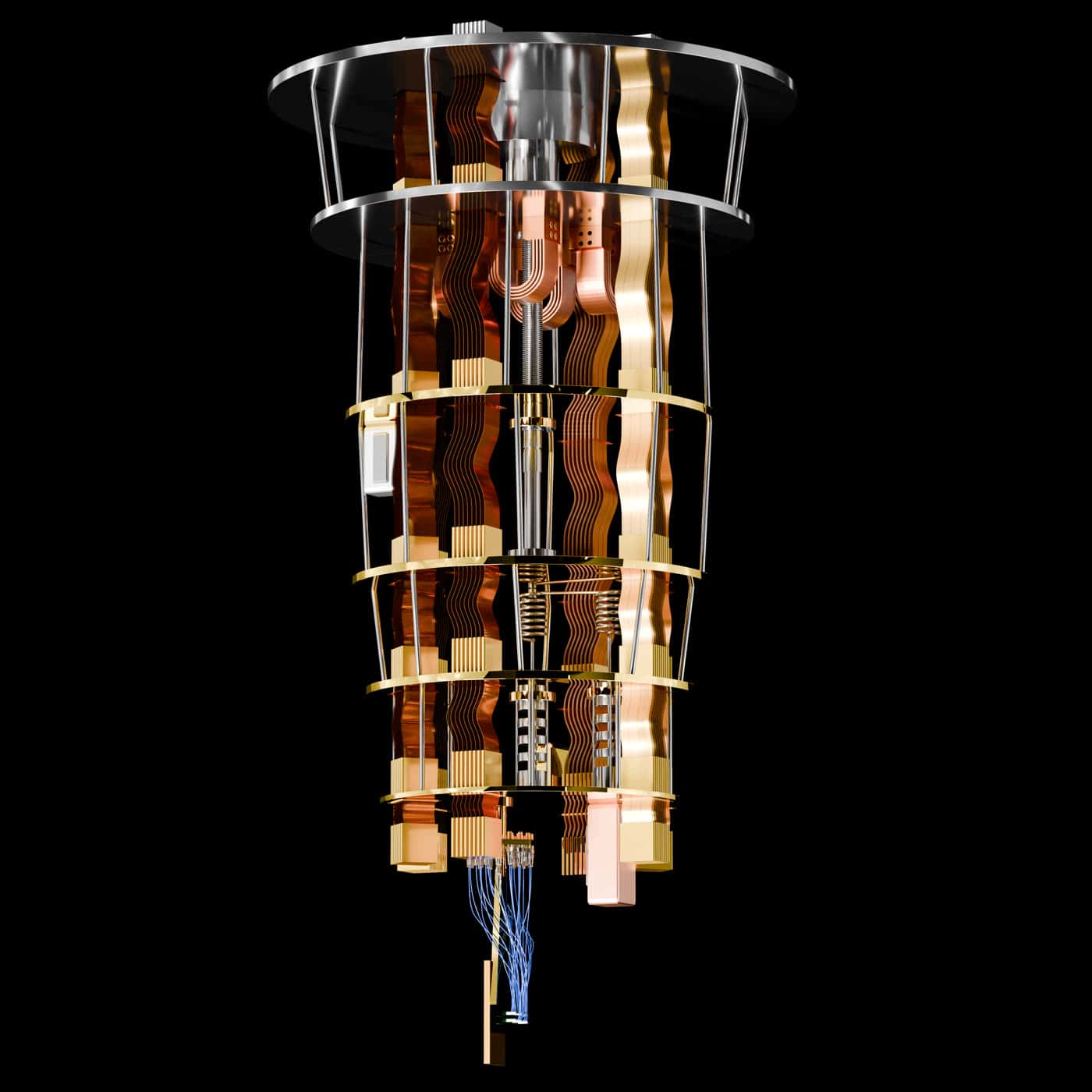Dark rendered quantum computer system with cabling and cryogenic structure