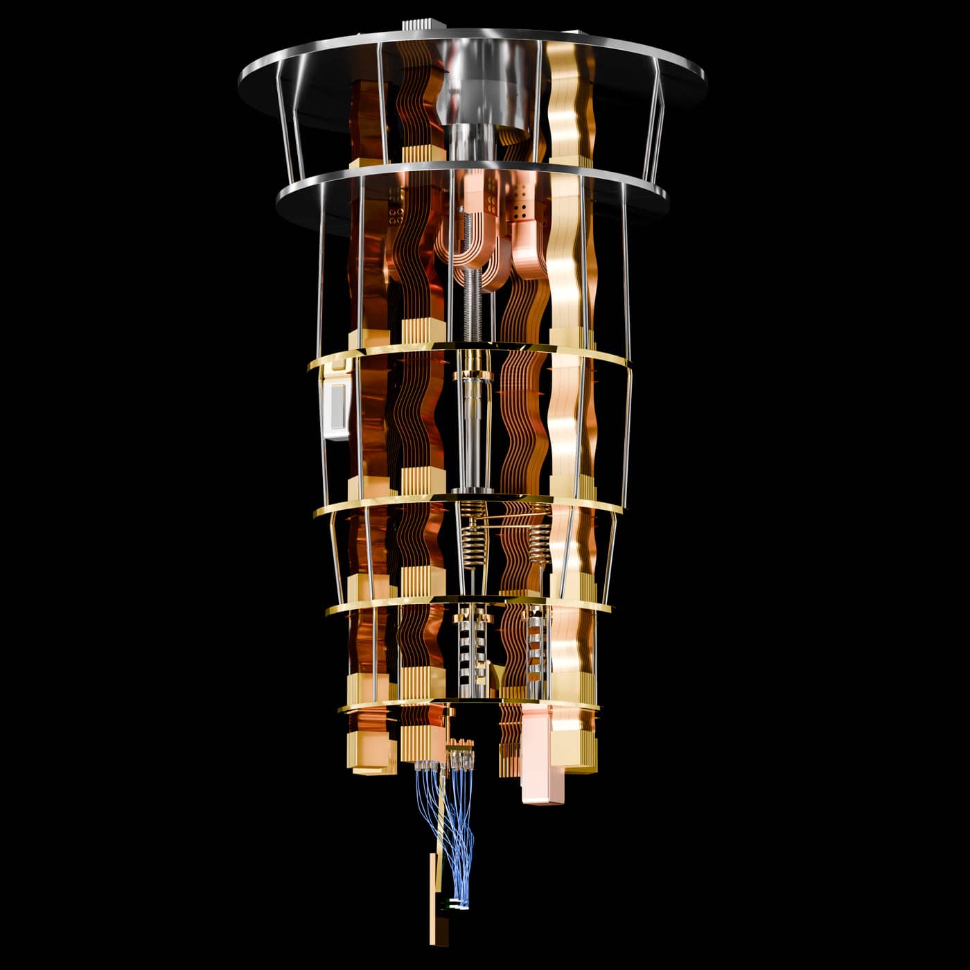 Dark rendered quantum computer system with cabling and cryogenic structure