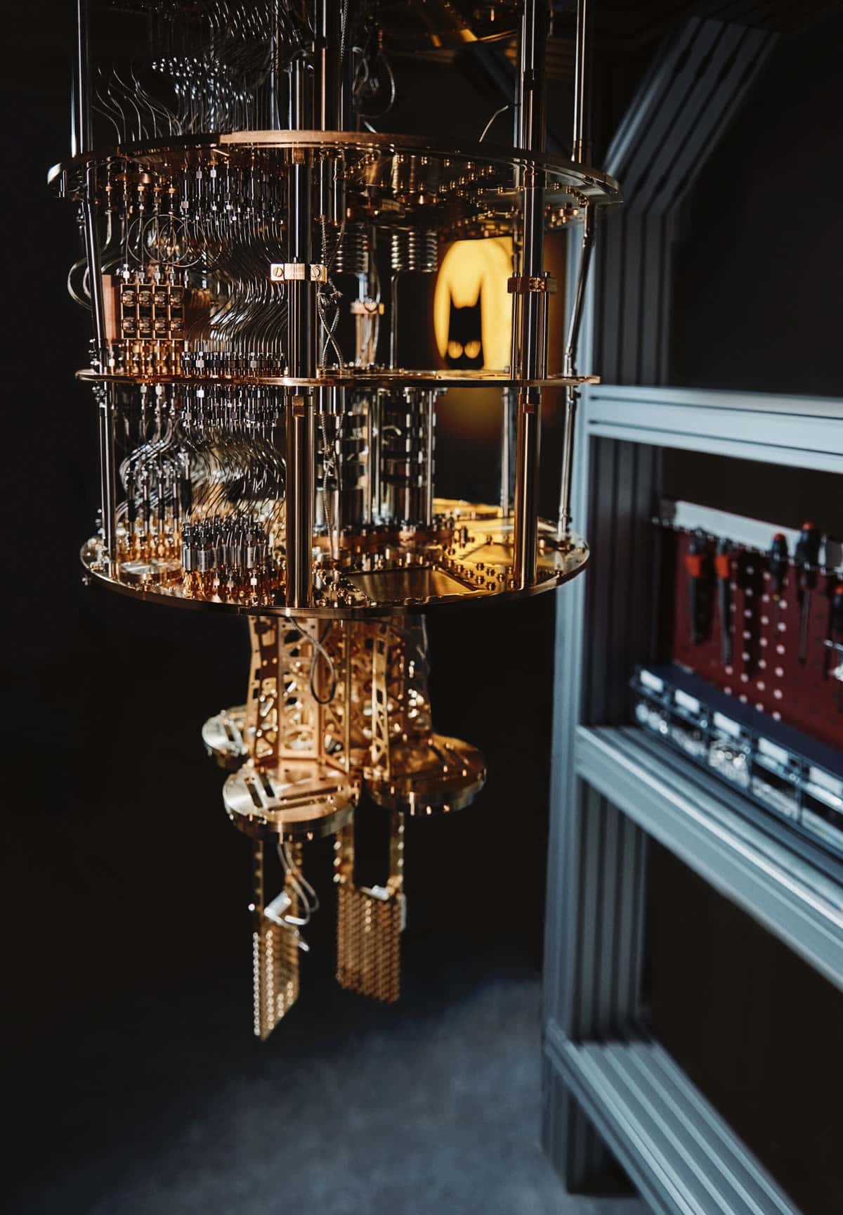 Quantum computer cryostat inside a laboratory