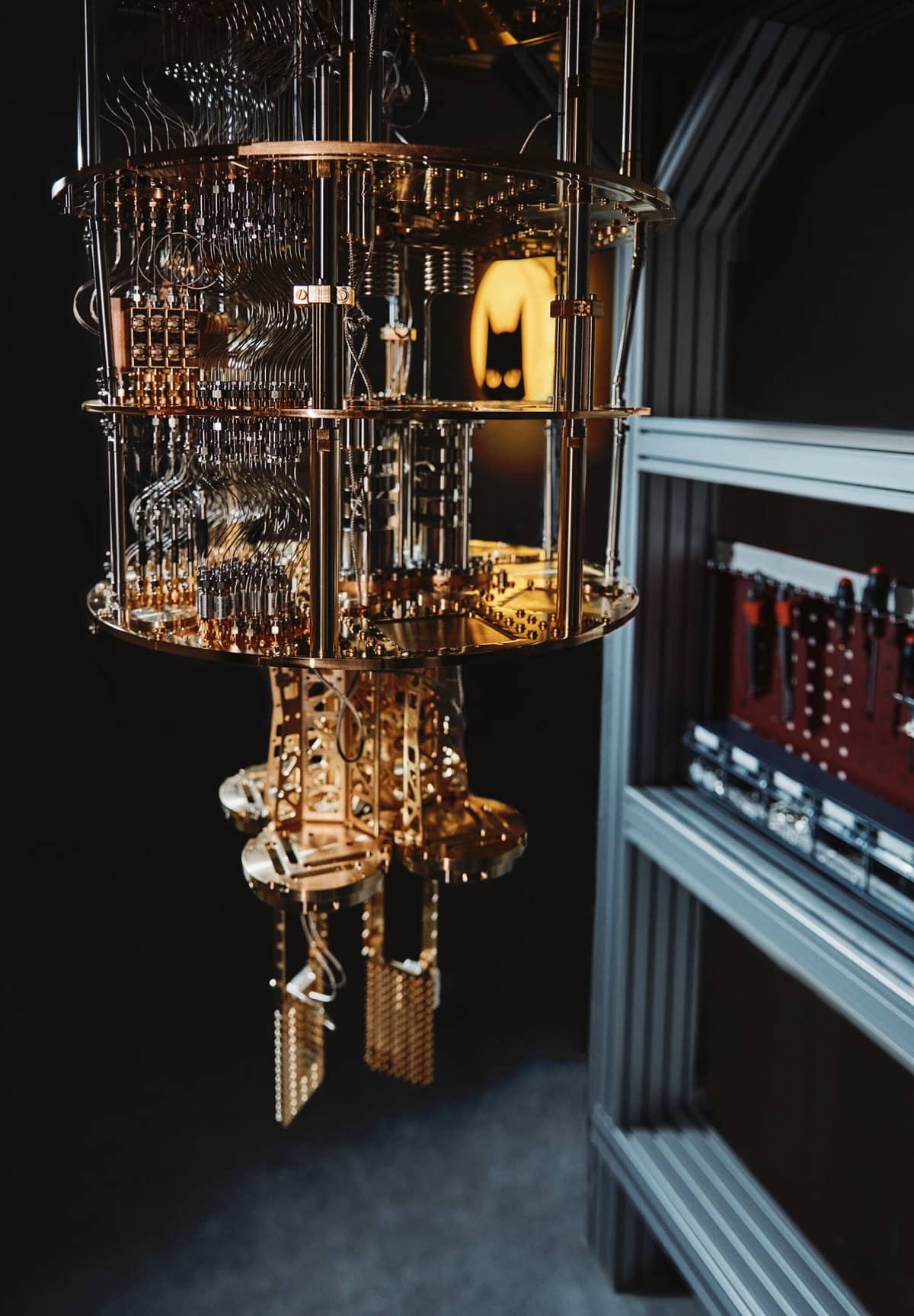 Quantum computer cryostat inside a laboratory