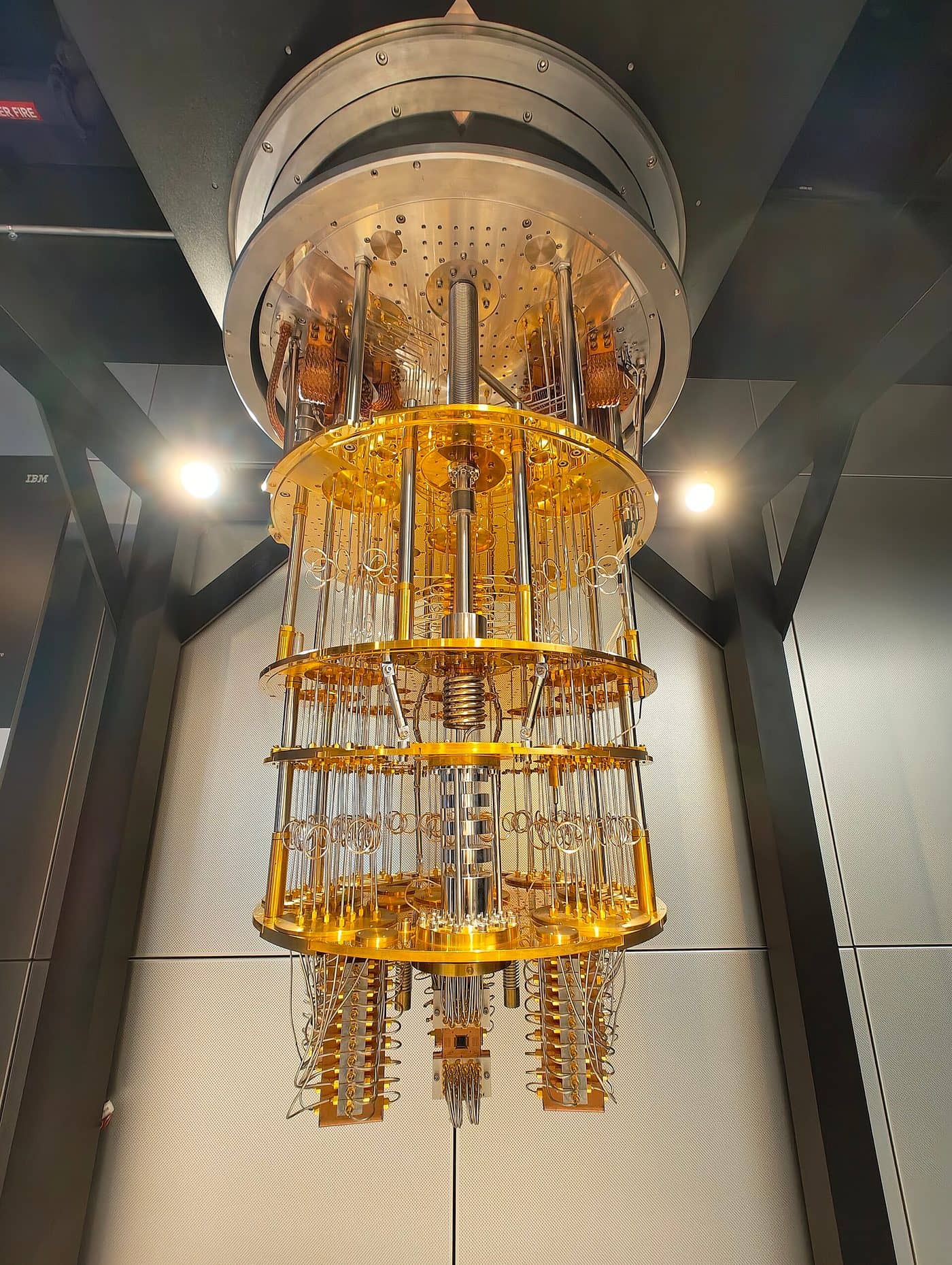 IBM Quantum System One hardware displayed in a glass enclosure