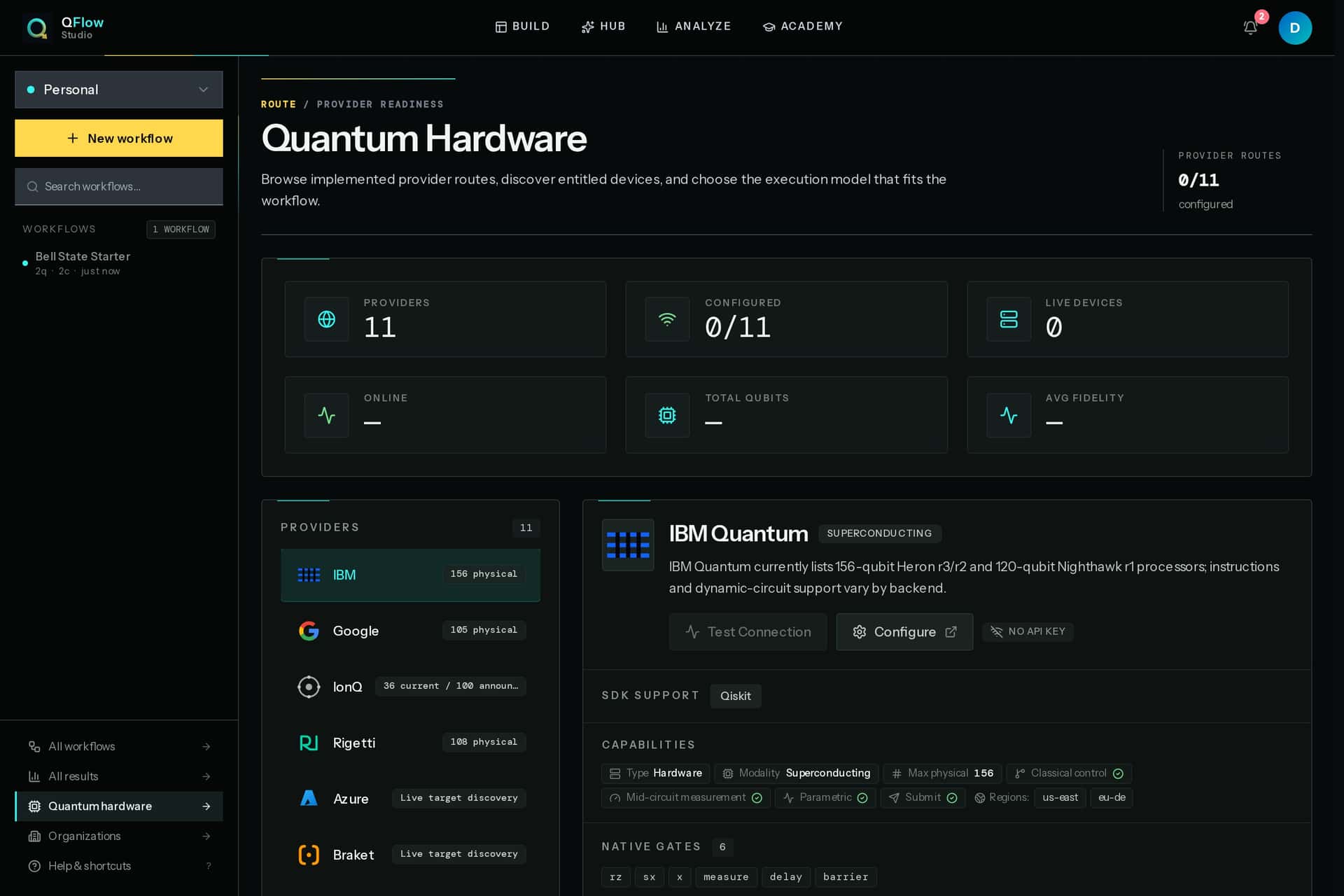 QFlow Studio provider connections screen