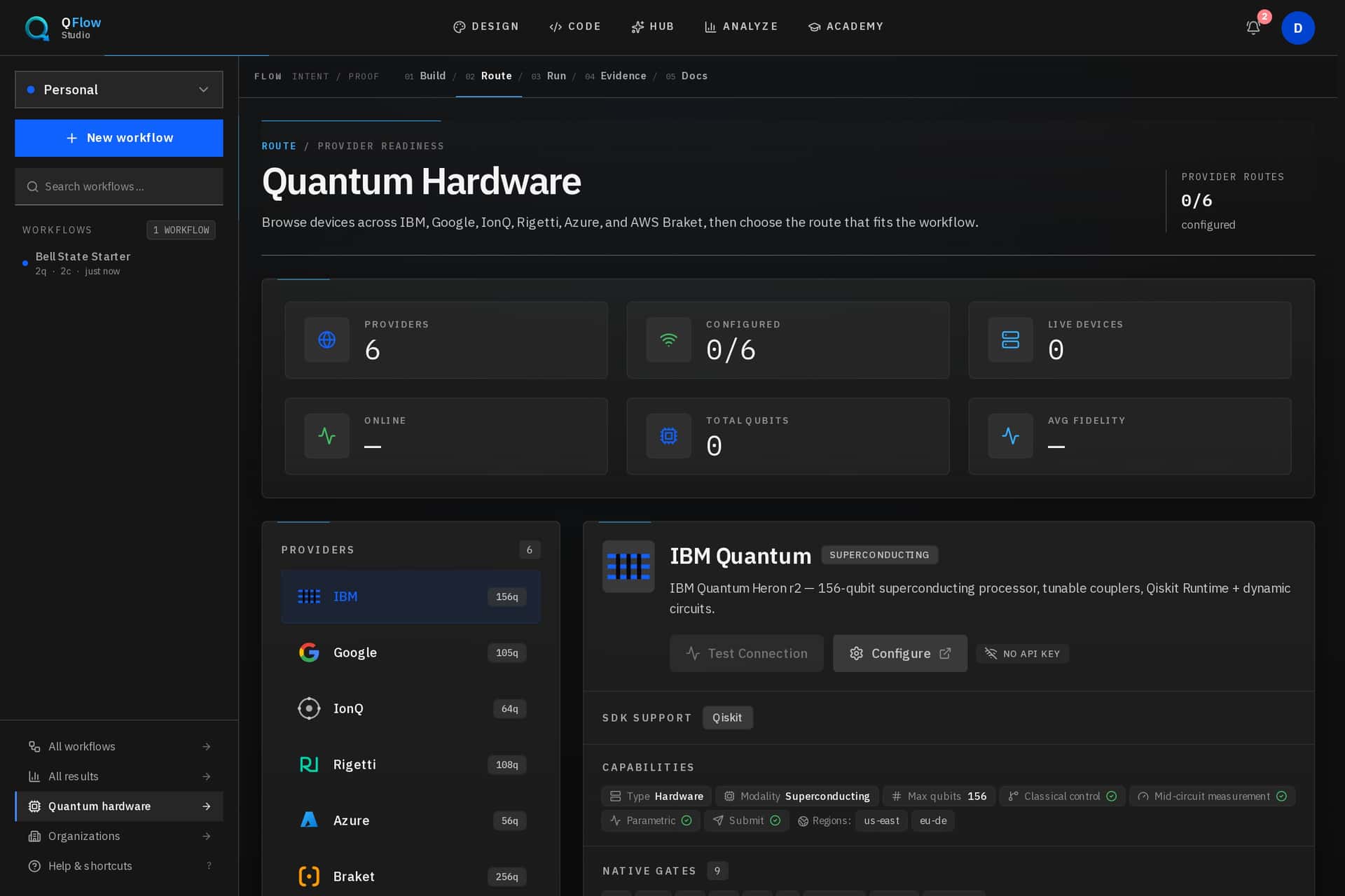 QFlow Studio provider connections screen