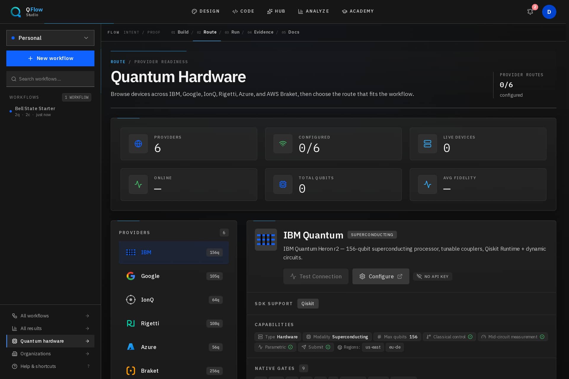 QFlow Studio provider connections screen