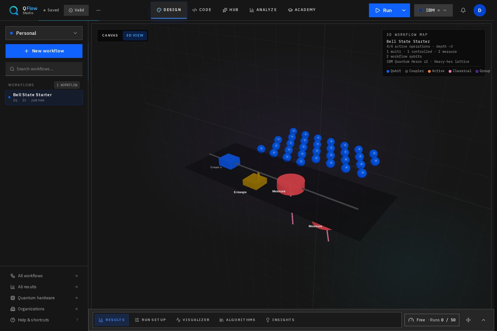 Ecran produit QFlow Studio pour Workflows hybrides quantique-classique