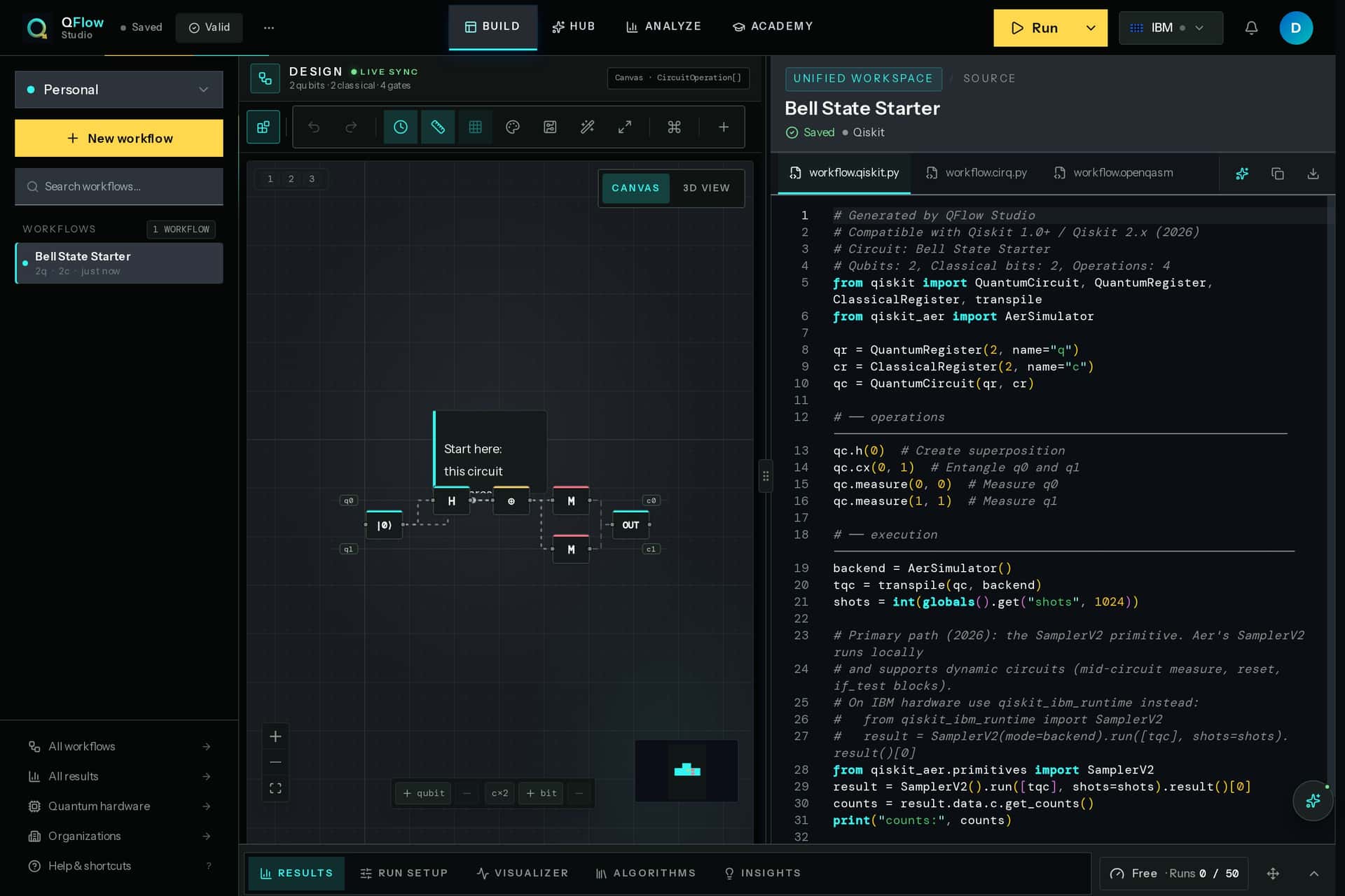 QFlow Studio canvas showing a quantum workflow
