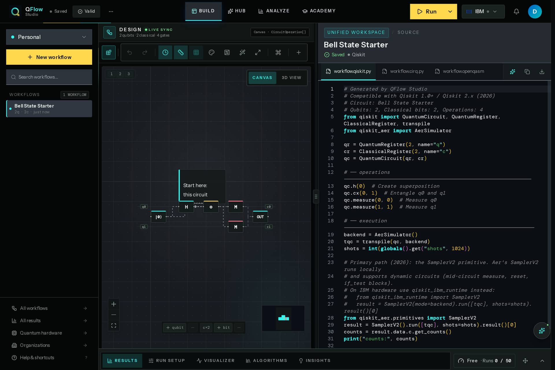 QFlow Studio canvas showing a quantum workflow
