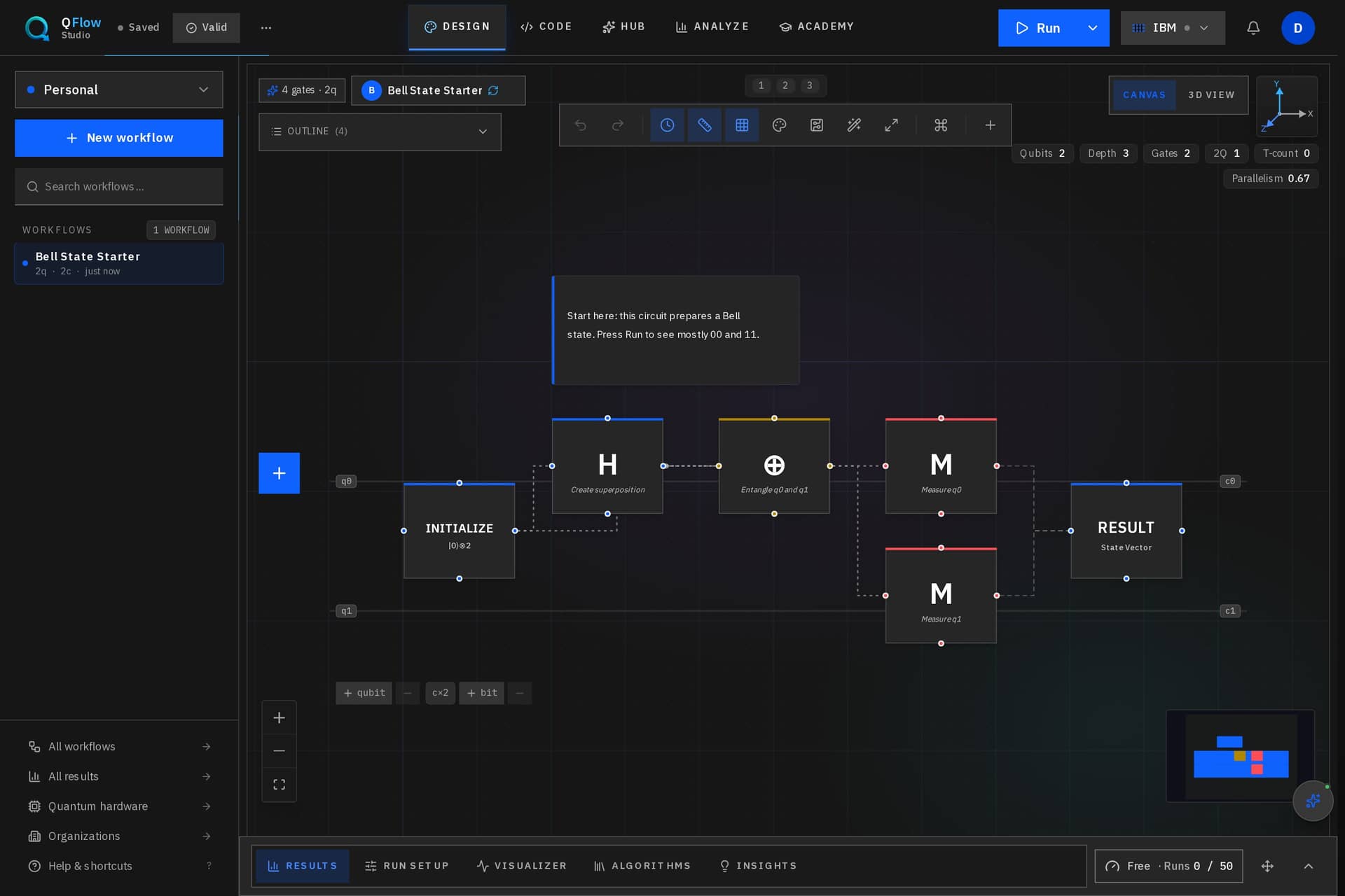 QFlow Studio canvas showing a quantum workflow