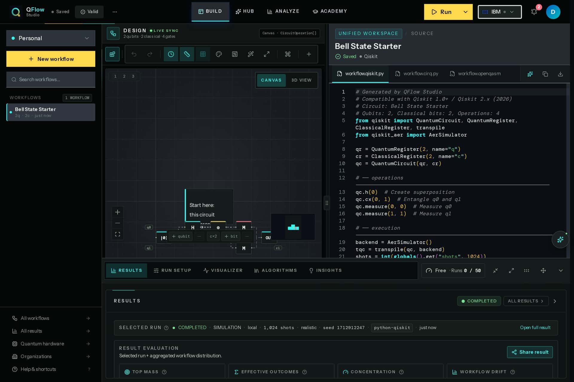 QFlow Studio run state screen with execution details