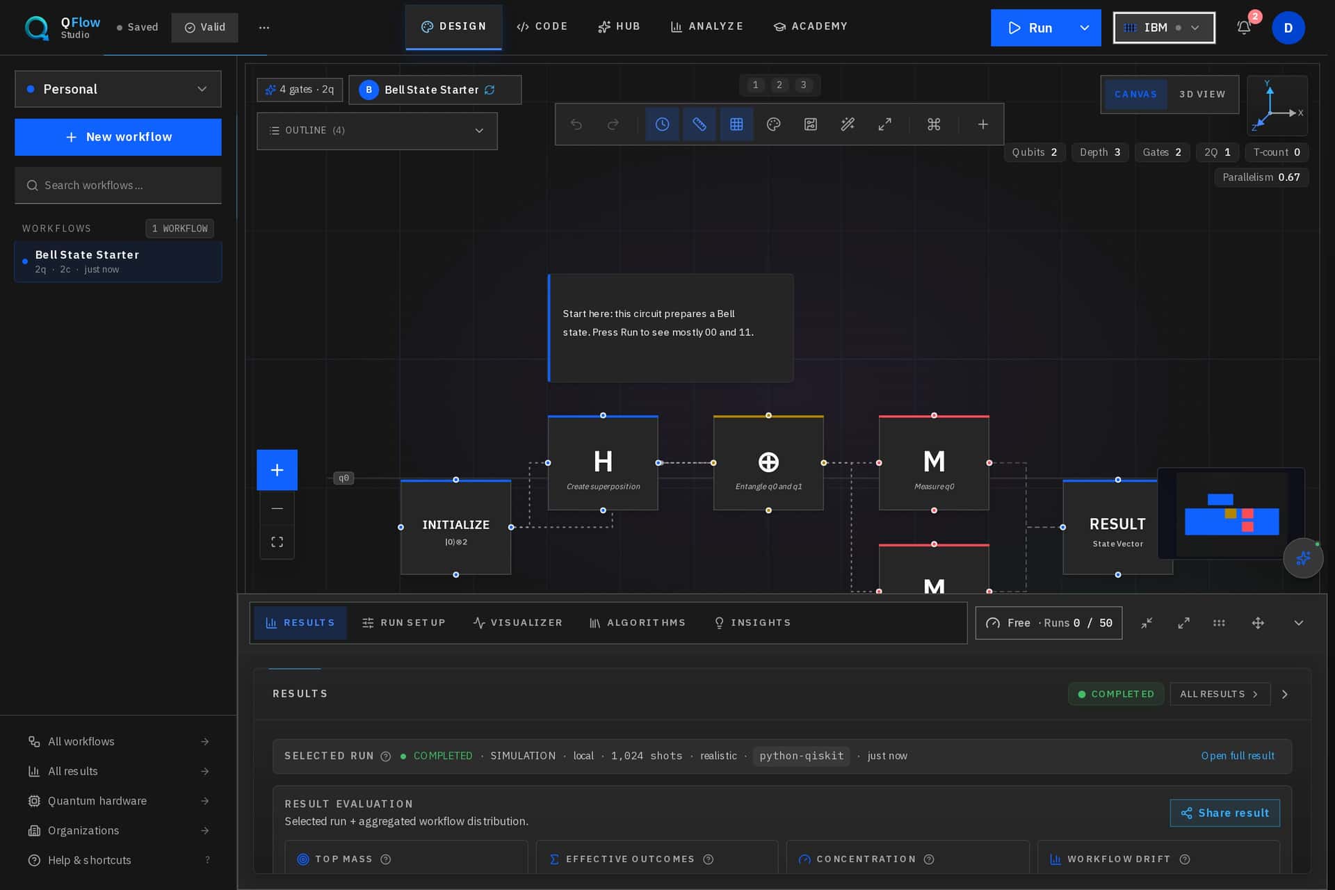 QFlow Studio run state screen with execution details