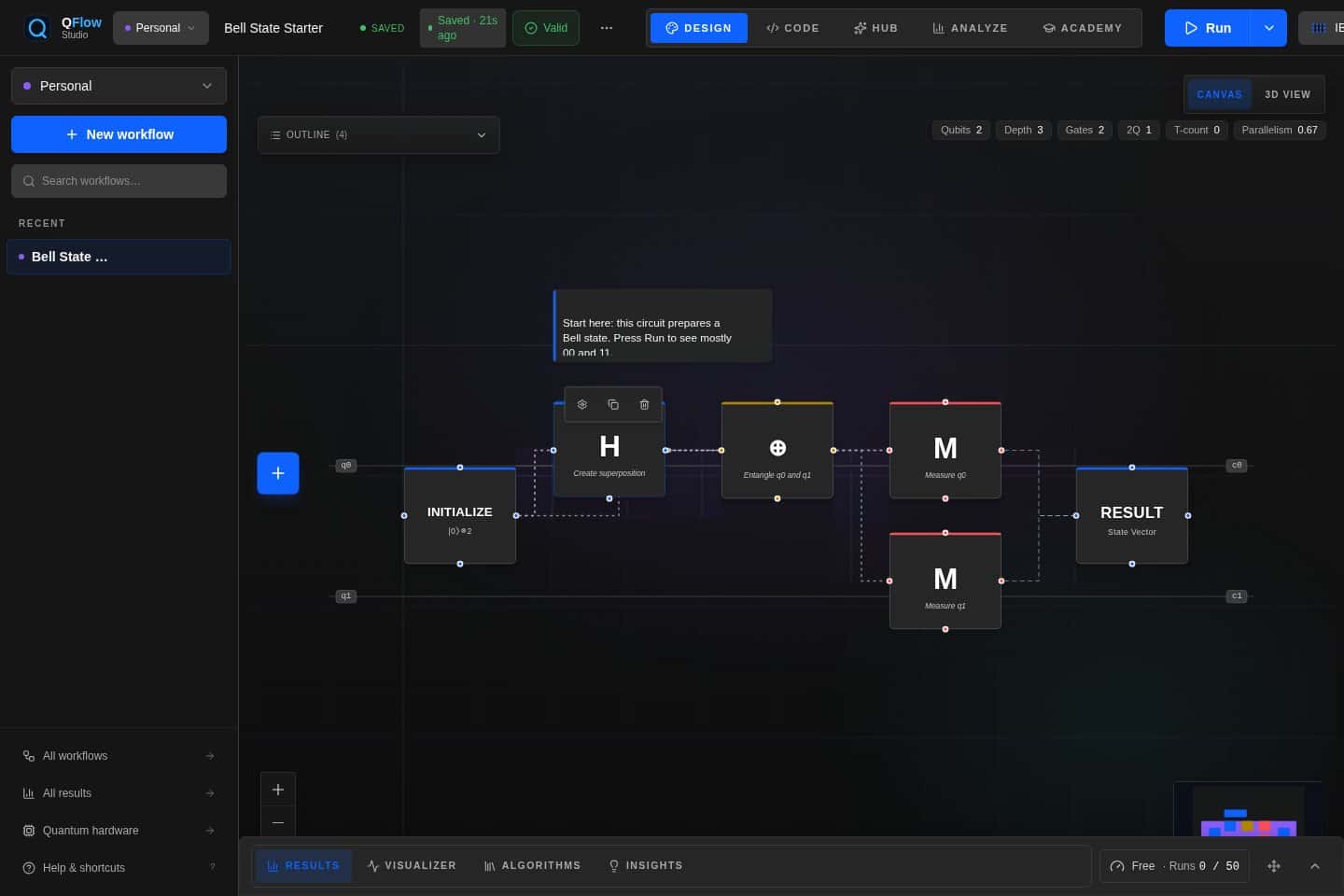 QFlow Studio run state screen with execution details