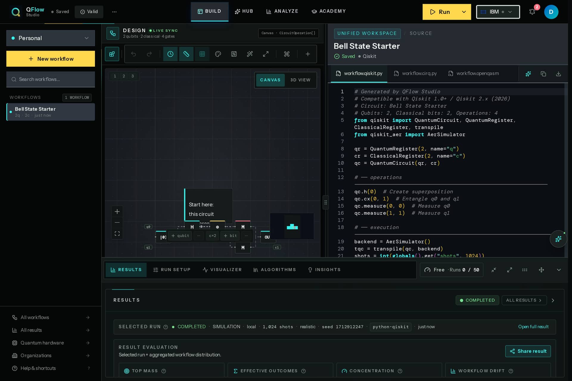QFlow Studio run state screen with execution details