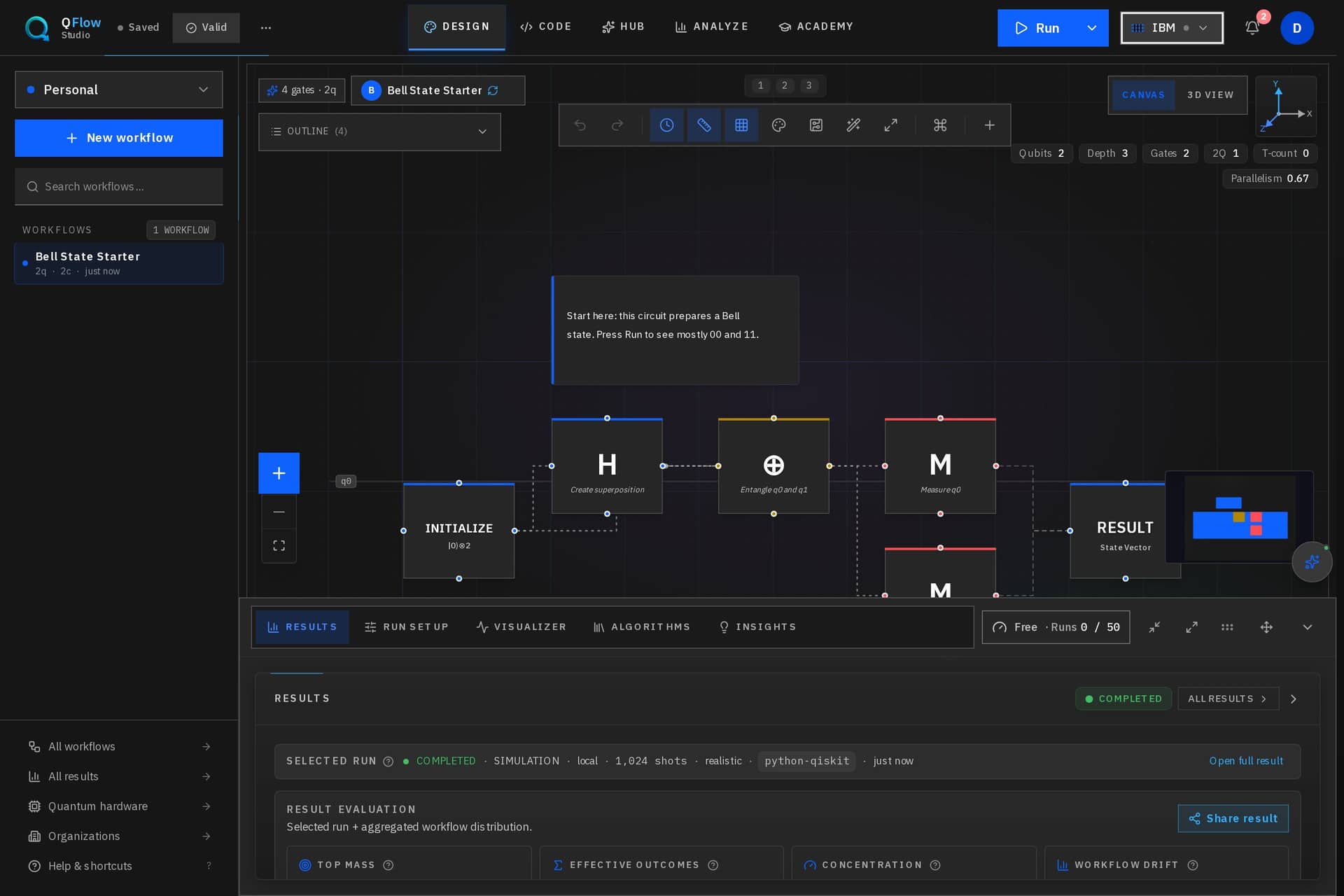 QFlow Studio run state screen with execution details