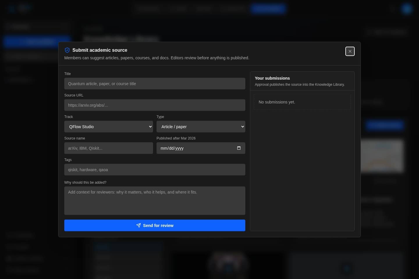 QFlow Studio teacher source submission dialog