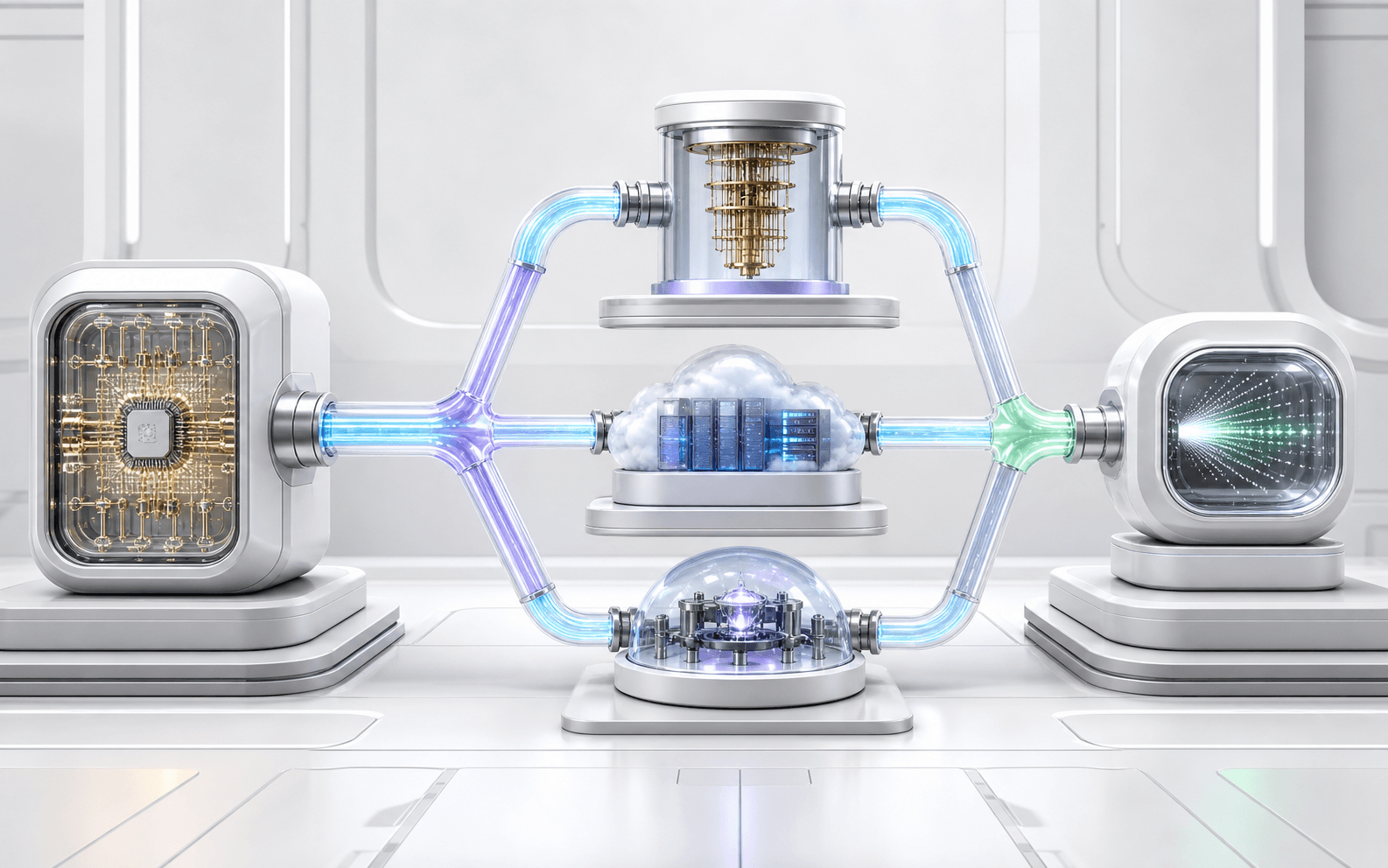 Abstract quantum execution route branching across three provider paths
