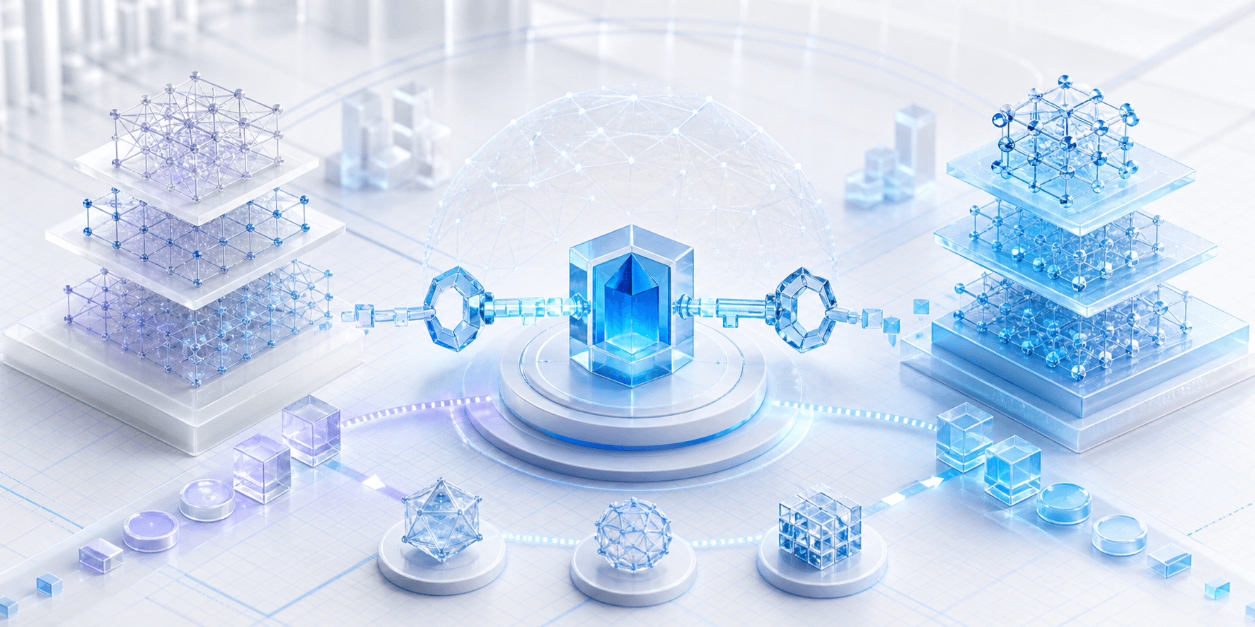 Light 3D visualization of layered post-quantum cryptography structures and secure key exchange